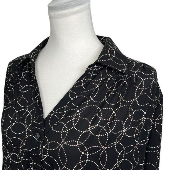 Charter Club Blouse Plus Size 1X Black Multicolored Geometric Button Long Sleeve - Picture 4 of 10